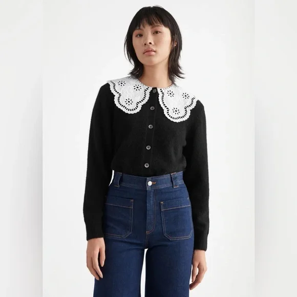 & Other Stories Alpaca Embroidered Statement Collar Knit Cardigan Med - Picture 1 of 11